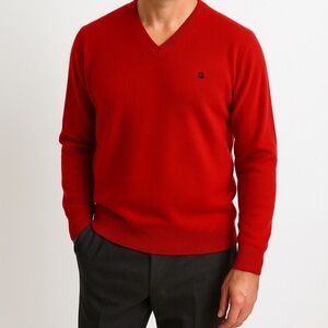 Charles Jourdan Monsieur Red Lambswool Angora V-Neck Sweater Men’s Medium